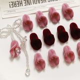50pcs Flocking Flowers Velvet Rose Beads DIY Jewelry Earring Accessory