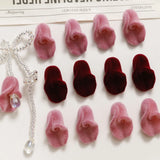 50pcs Flocking Flowers Velvet Rose Beads DIY Jewelry Earring Accessory