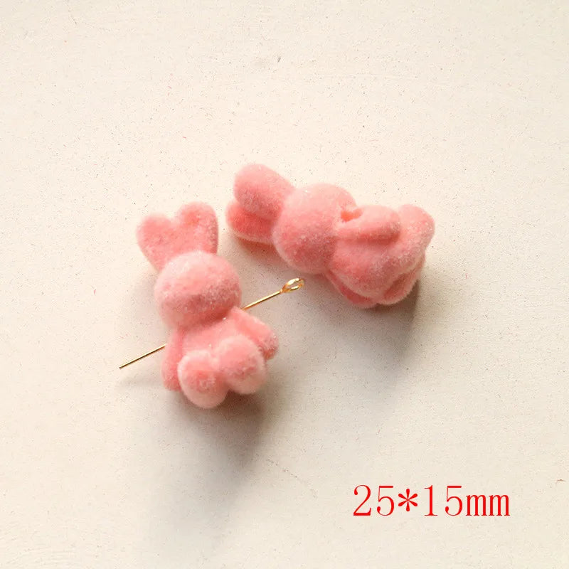 50pcs Velvet Animal Cartoon Bears/Rabbits Resin Beads DIY Jewelry Accessory
