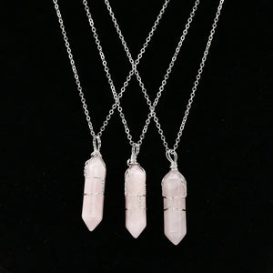 Rose Quartz Hexagonal Prism Necklace Jewelry Gift 2pcs