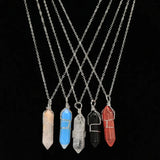 Rose Quartz Hexagonal Prism Necklace Jewelry Gift 2pcs