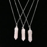 Rose Quartz Hexagonal Prism Necklace Jewelry Gift 2pcs
