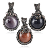 Wire Wrap Natural Stone Pendant 16mm Round Beads Charm Reiki Healing