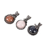 Wire Wrap Natural Stone Pendant 16mm Round Beads Charm Reiki Healing