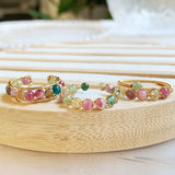 Tourmalines Crystal Rings for Women Small Beads Quartz Stone Open Ring