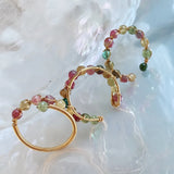 Tourmalines Crystal Rings for Women Small Beads Quartz Stone Open Ring