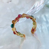 Tourmalines Crystal Rings for Women Small Beads Quartz Stone Open Ring