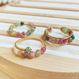 Tourmalines Crystal Rings for Women Small Beads Quartz Stone Open Ring
