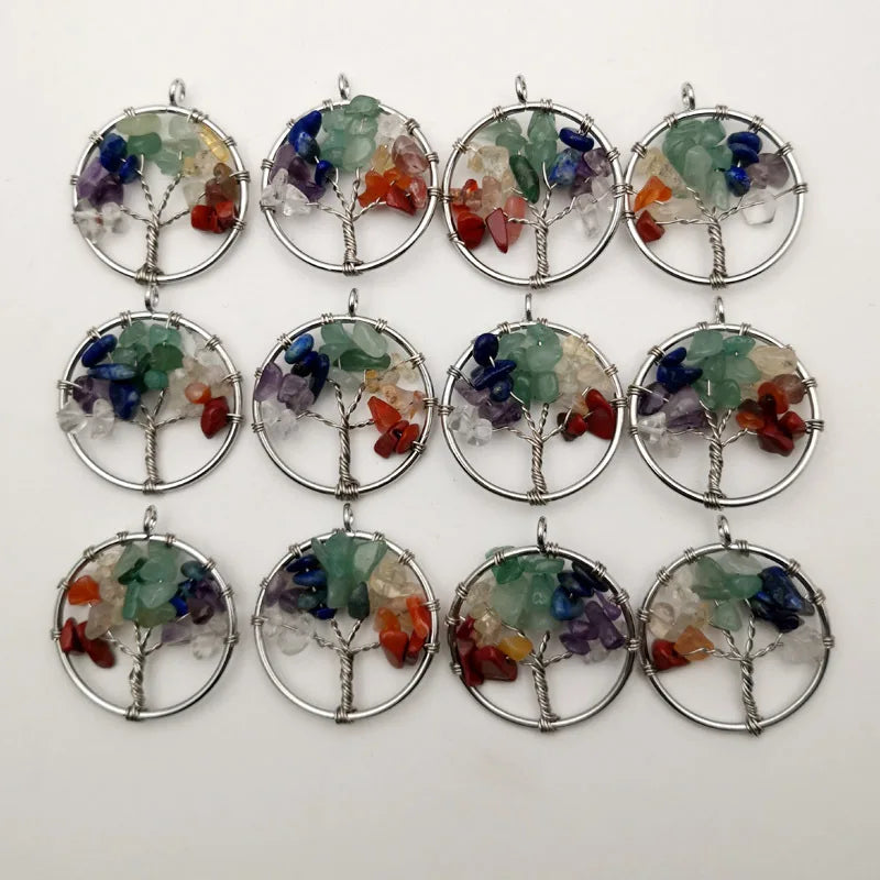Chakra Reiki Healing Crystal Tree of Life Pendant Charms for Necklace