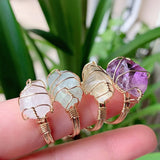 Wire Wrapped Crystal Ring Purple Quartz Resizable Healing Amethysts Fluo