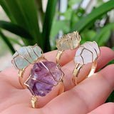 Wire Wrapped Crystal Ring Purple Quartz Resizable Healing Amethysts Fluo