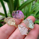 Wire Wrapped Crystal Ring Purple Quartz Resizable Healing Amethysts Fluo