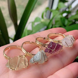 Wire Wrapped Crystal Ring Purple Quartz Resizable Healing Amethysts Fluo