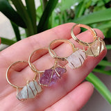 Wire Wrapped Crystal Ring Purple Quartz Resizable Healing Amethysts Fluo
