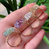 Wire Wrapped Crystal Ring Purple Quartz Resizable Healing Amethysts Fluo