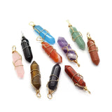 Wire Wrapped Hexagonal Prism Charms Pink Quartz Amethyst Pendants
