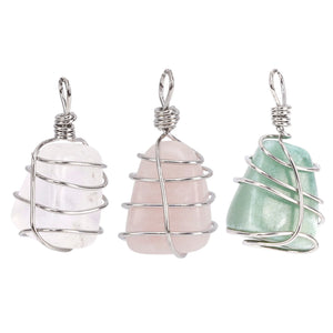 Green Aventurine Tiger Eye Pink Quartz Crystal Pendant