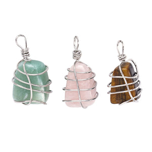 Green Aventurine Tiger Eye Pink Quartz Crystal Pendant