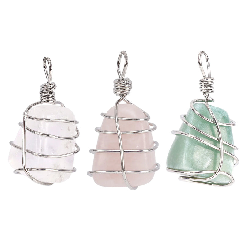 Green Aventurine Tiger Eye Pink Quartz Crystal Pendant
