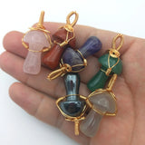 Wire Wrapped Mushroom Shape Stone Pendant Amethyst Agate Rose Quartz