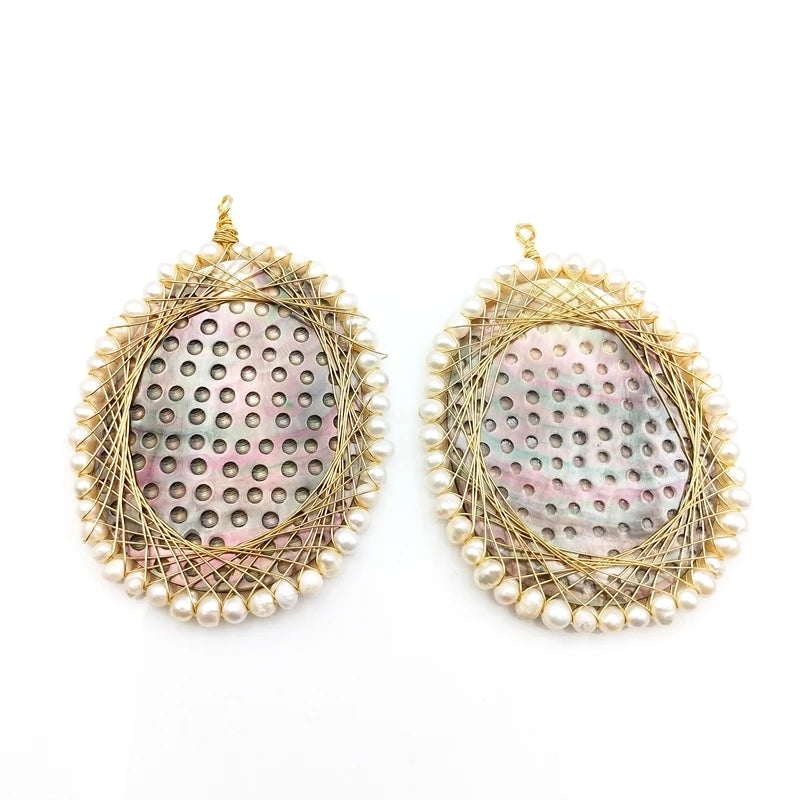 Wire Wrap Abalone Shell Pendant with Plated Natural Sea Shell Round Shape