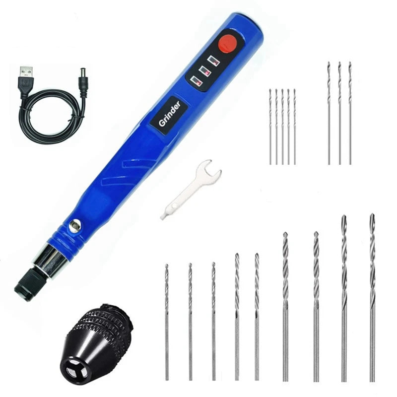 Wireless USB Rechargeable Hand Drill Pin Vise Set For Jewellery Making (Blue)