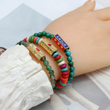 Enamel Art Charm Copper Bead Bracelet Natural Turquoise Chain Bracelet