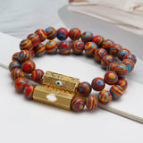 Enamel Art Charm Copper Bead Bracelet Natural Turquoise Chain Bracelet
