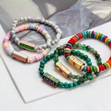 Enamel Art Charm Copper Bead Bracelet Natural Turquoise Chain Bracelet