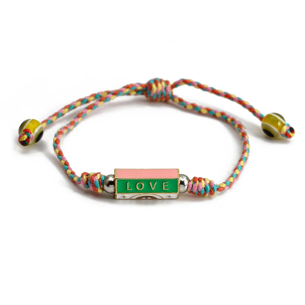 Enamel Pendant Bracelet Lucky Eye Charm Adjustable Cord Chain