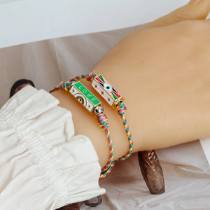 Enamel Pendant Bracelet Lucky Eye Charm Adjustable Cord Chain