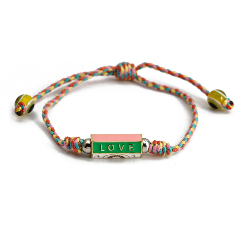 Enamel Pendant Bracelet Lucky Eye Charm Adjustable Cord Chain