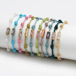 Enamel Copper Beads Tube Bracelet with Evil Eye Charm