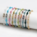 Enamel Copper Beads Tube Bracelet with Evil Eye Charm