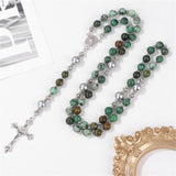 Cross Pendant Bracelet Jesus Prayer Stone Beads Long Bracelet Women Men
