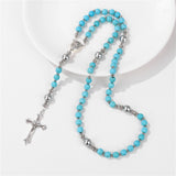 Cross Pendant Bracelet Jesus Prayer Stone Beads Long Bracelet Women Men