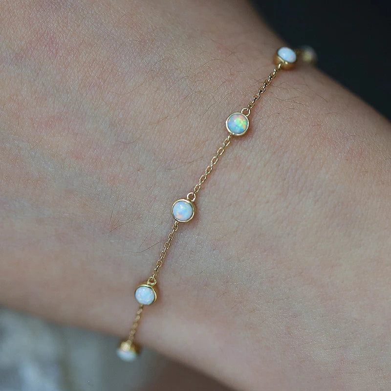 Opal Bracelet - S925 Silver Plated 14K Thin Bracelet for Girls