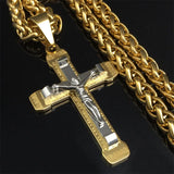 Crucifix Cross Necklace Stainless Steel Chain Men