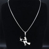 Witch Broom Cat Stainless Steel Necklace for Women