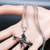 Witch Broom Cat Stainless Steel Necklace for Women