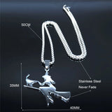 Witch Broom Cat Stainless Steel Necklace for Women