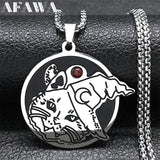 Witch Cat Hat Moon Necklace Silver Stainless Steel Pagan Wicca Jewelry