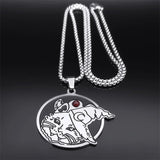 Witch Cat Hat Moon Necklace Silver Stainless Steel Pagan Wicca Jewelry