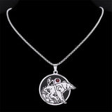 Witch Cat Hat Moon Necklace Silver Stainless Steel Pagan Wicca Jewelry