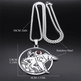 Witch Cat Hat Moon Necklace Silver Stainless Steel Pagan Wicca Jewelry