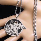 Witch Cat Hat Moon Necklace Silver Stainless Steel Pagan Wicca Jewelry