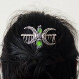 Witch Crystal Triple Crescent Moon Hair Comb Pagan Goddness Barrette