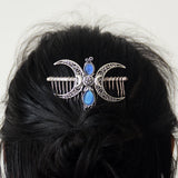 Witch Crystal Triple Crescent Moon Hair Comb Pagan Goddness Barrette