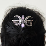 Witch Crystal Triple Crescent Moon Hair Comb Pagan Goddness Barrette
