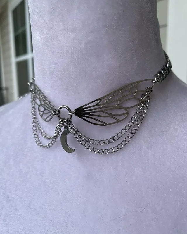 Witch Jewelry, Angel Wing Pendant Necklace, Celestial, Wicca